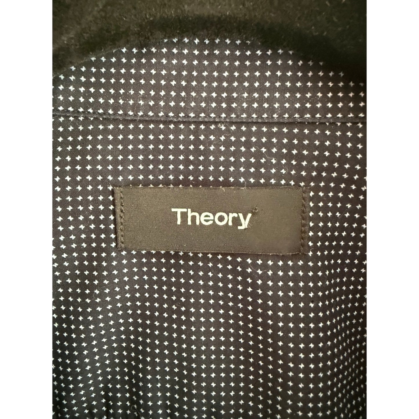 Theory Men’s Button Down Shirt Black White Micro Dot Size Medium EUC