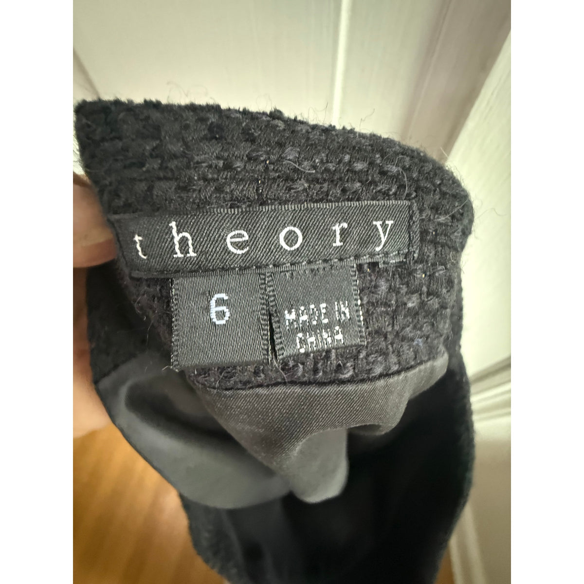 Theory Frieda C Tweed Pencil Skirt Black Size 6 Wool Blend Cotton Mini Office EUC