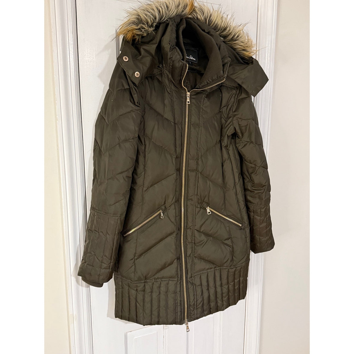 Sam Edelman Brown/Green Quilted Down Anorak Women's Brown Large Excellent Condition