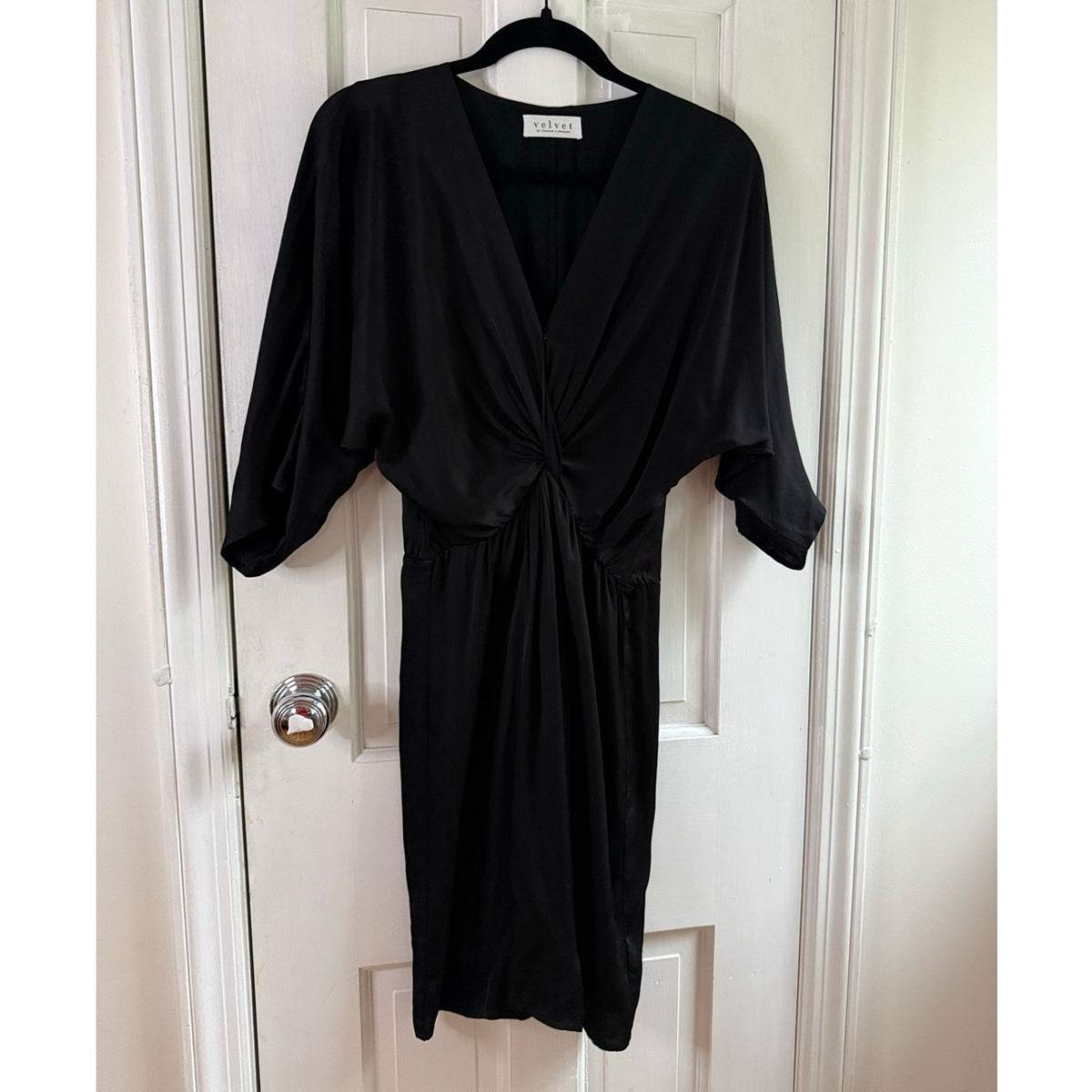 Velvet by Graham & Spencer Black Knit Dress Small Made in USA Twist Front EUC