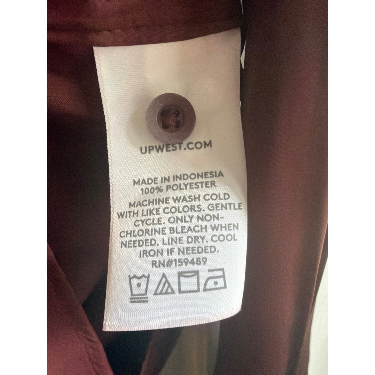 UpWest Satin Button Down Shirt Burgundy Wine Red Pocket Blouse XS