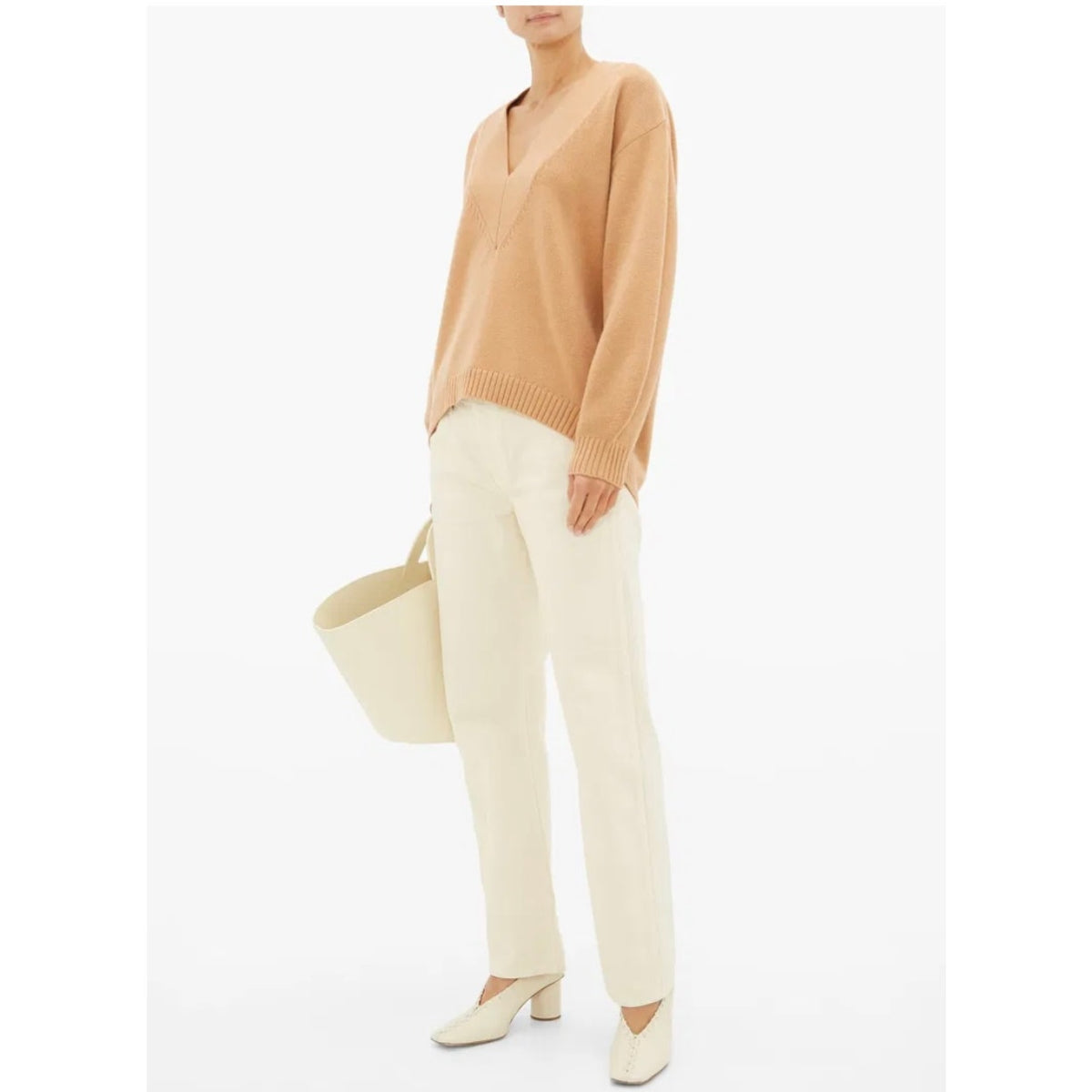 Tibi Merino Wool Blend V-neck Puff Sleeve Camel Sweater - Size Small