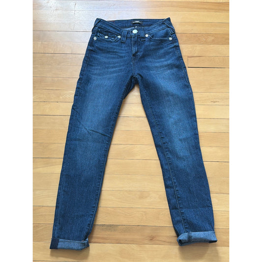 True Religion Size 25 Jennie Mid Rise Super Skinny Dark Wash Cuffed Jeans