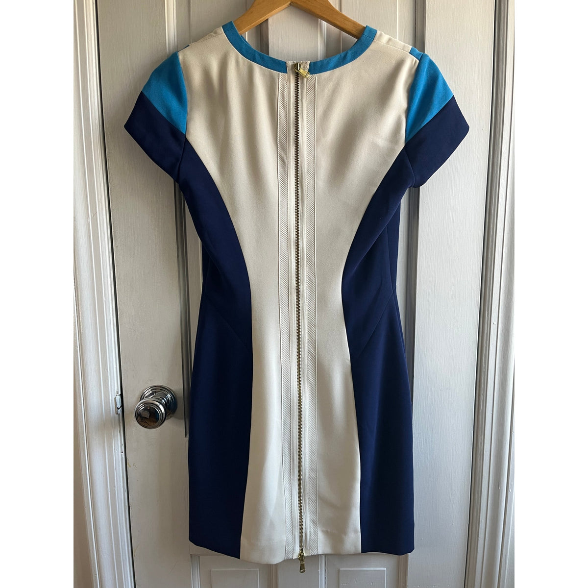 Club Monaco Colorblock Sheath Dress 👗 Blue White Navy Size 4