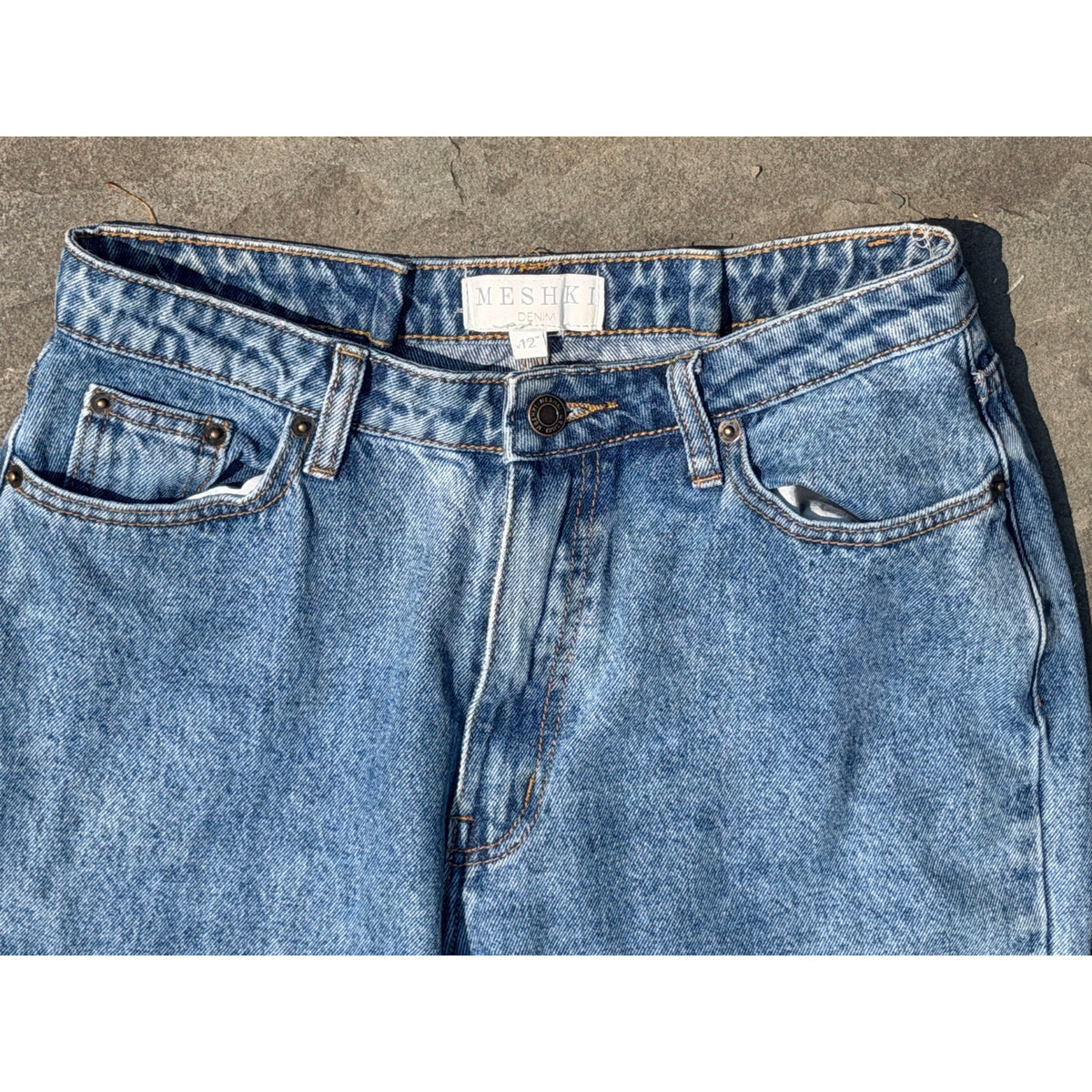 Meshki Denim High Waisted Straight Leg Light Wash Jeans Size 12