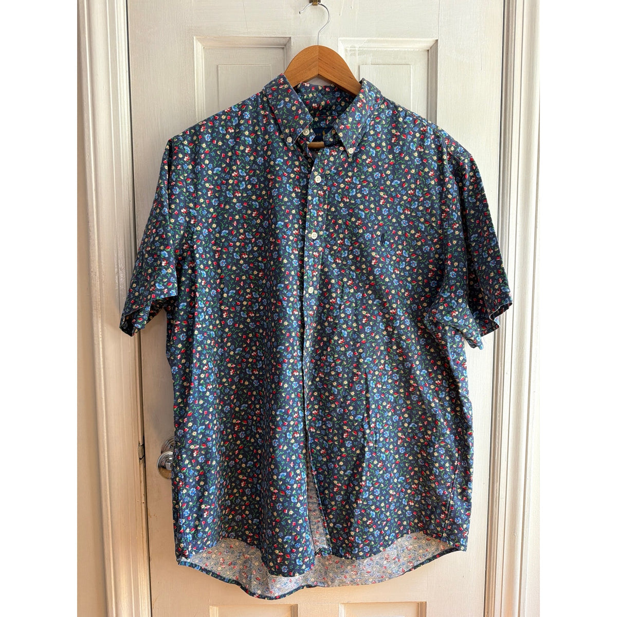 Ralph Lauren Short Sleeve Navy Floral Button Down Shirt XL