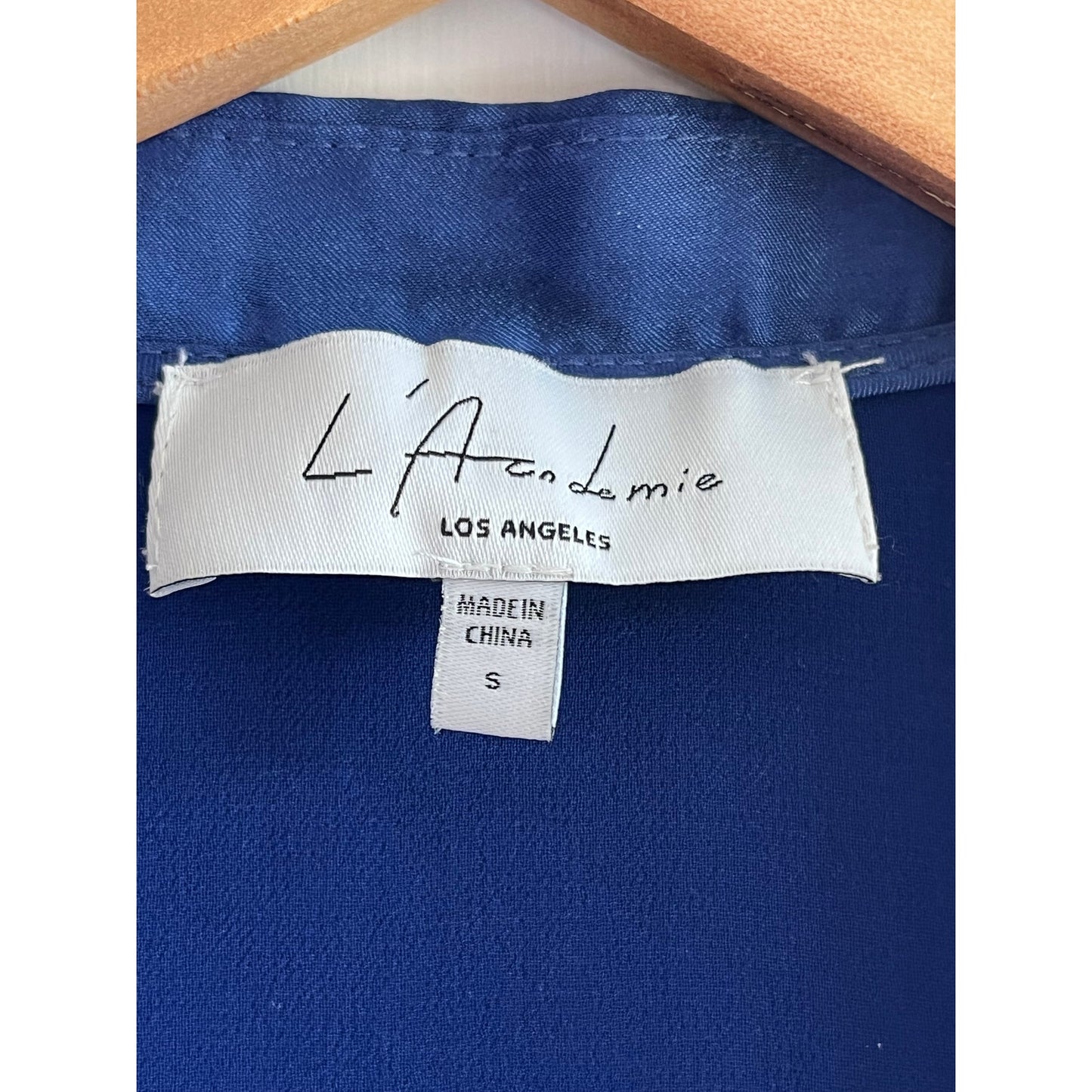 ✨ L'Academie The Wrap Blouse in Navy Blue | Satin Luxe Sz S | Revolve✨