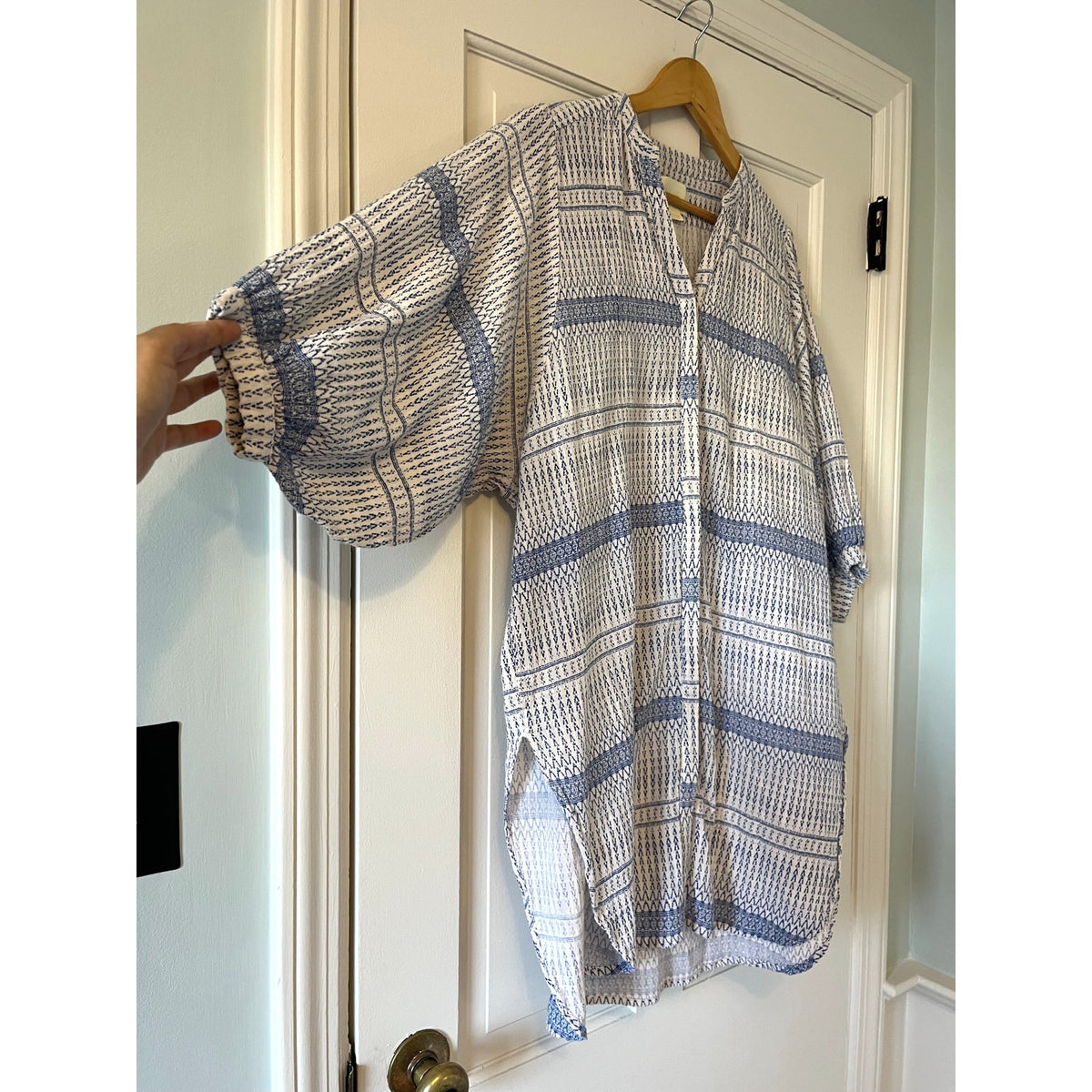 Maeve Anthropologie Printed Chambray Tunic Oversized Shirt or Dress Size L