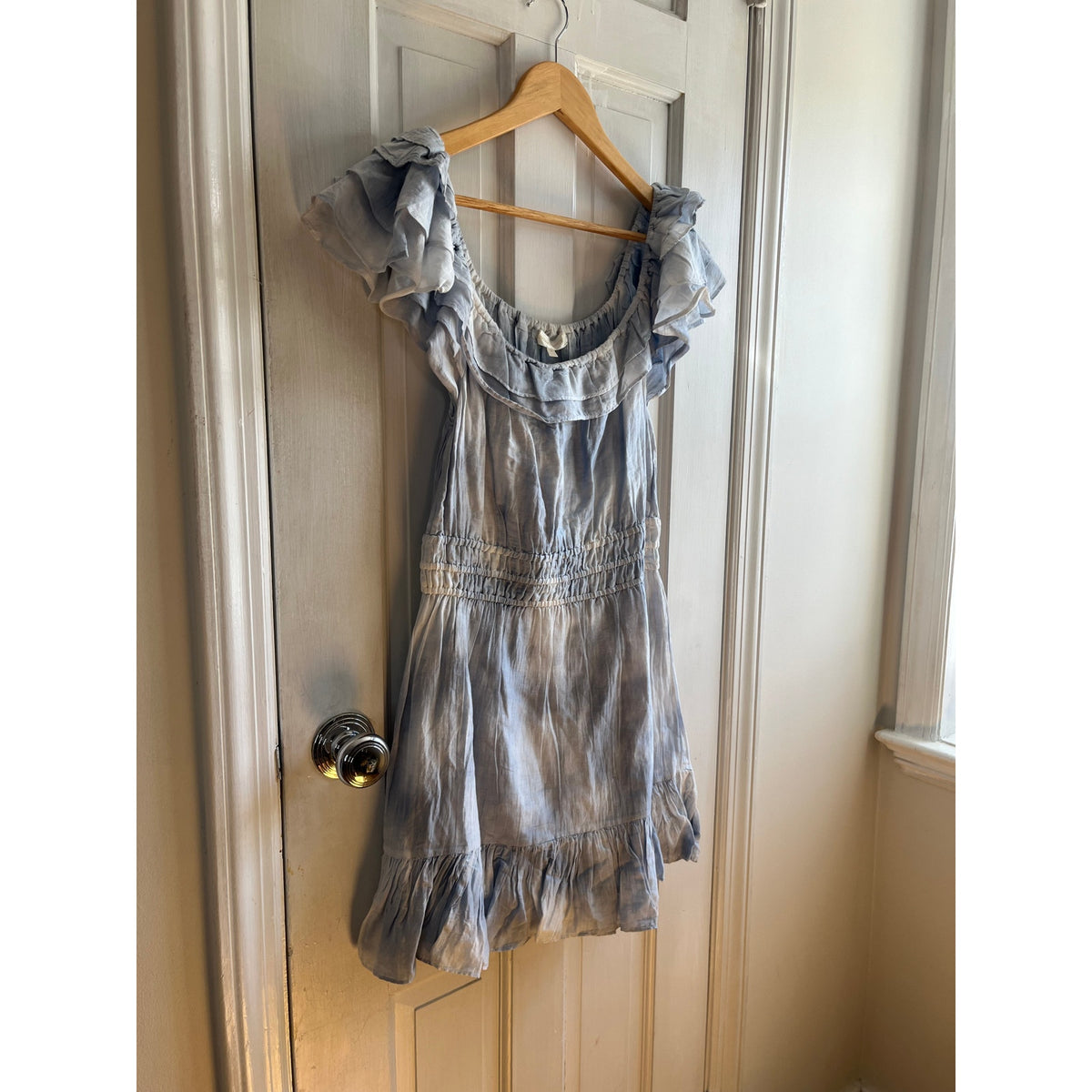 NWT LoveShackFancy Kamie Dress Heather Blue Silk Blend Coquette Boho Mini M