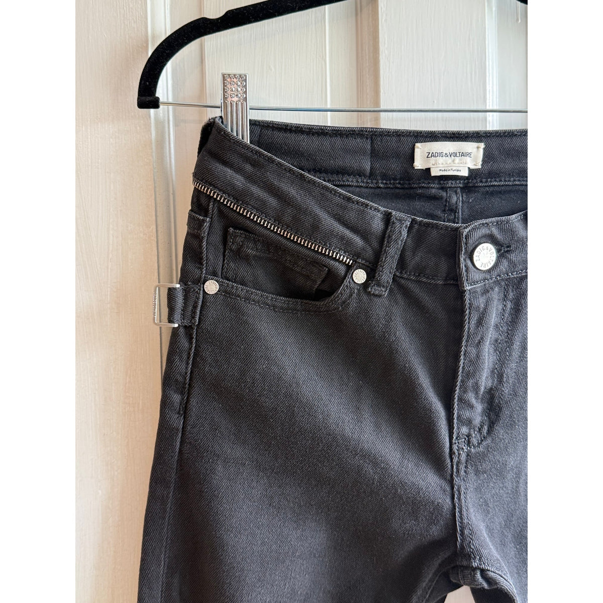 NWT Zadig & Voltaire Eva Black Zipper Jeans 25 - Barney’s Raw Hem Luxe Denim
