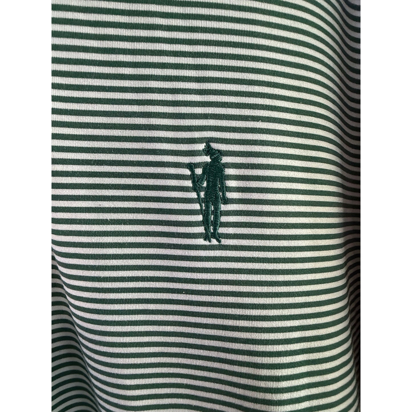 Greyson Cloistered Knight Logo Green Striped Golf Polo Shirt Size Large EUC