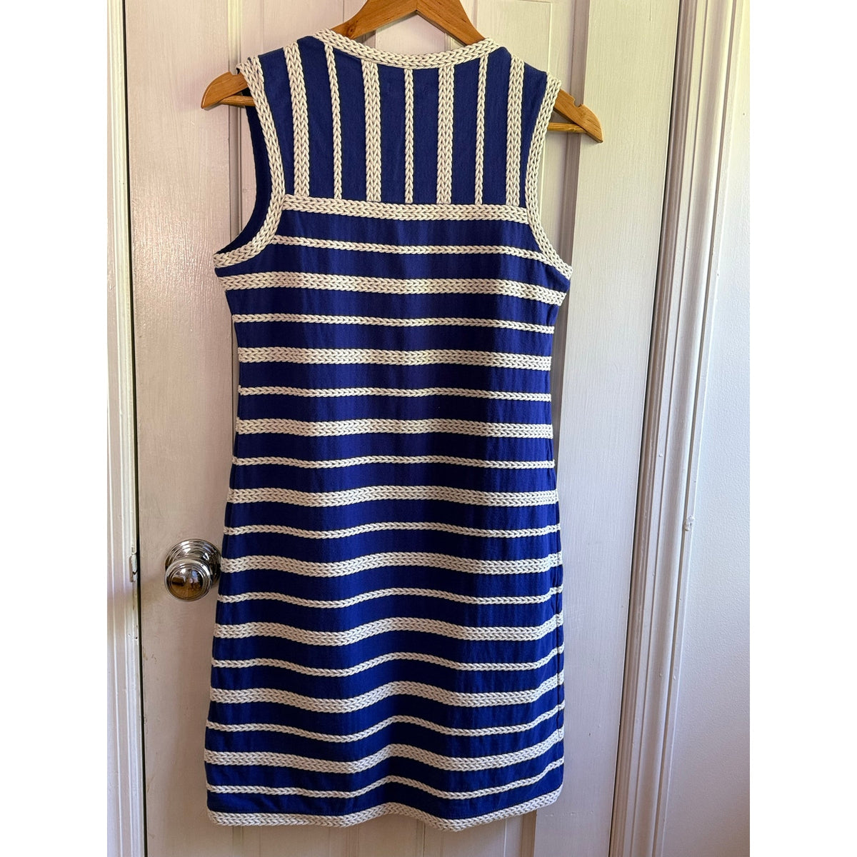 Max Studio Striped Knit Dress Womens Small S Blue Navy Short Sleeve NWT