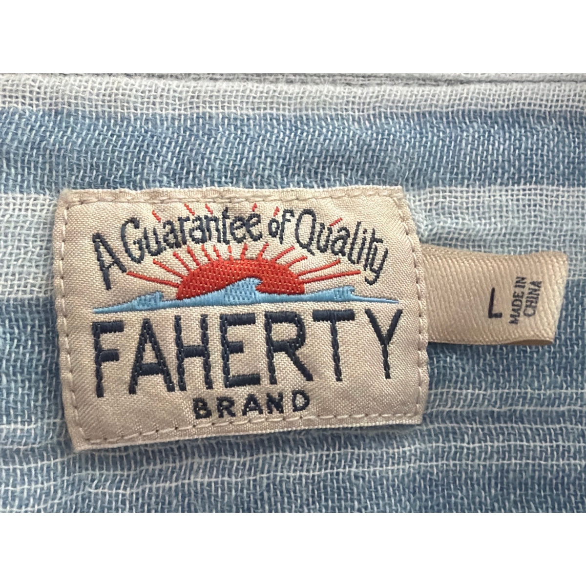 Faherty Mens Large Short Sleeve Organic Cotton Button Down Shirt Blue Stripe