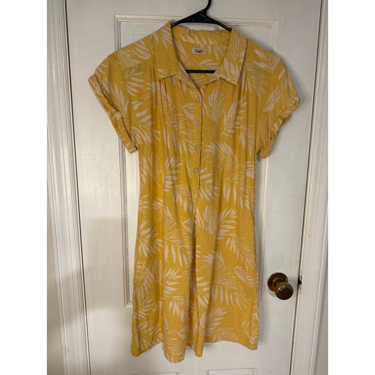Faherty Yellow Hana Dress Front Button Linen/Cotton Size S