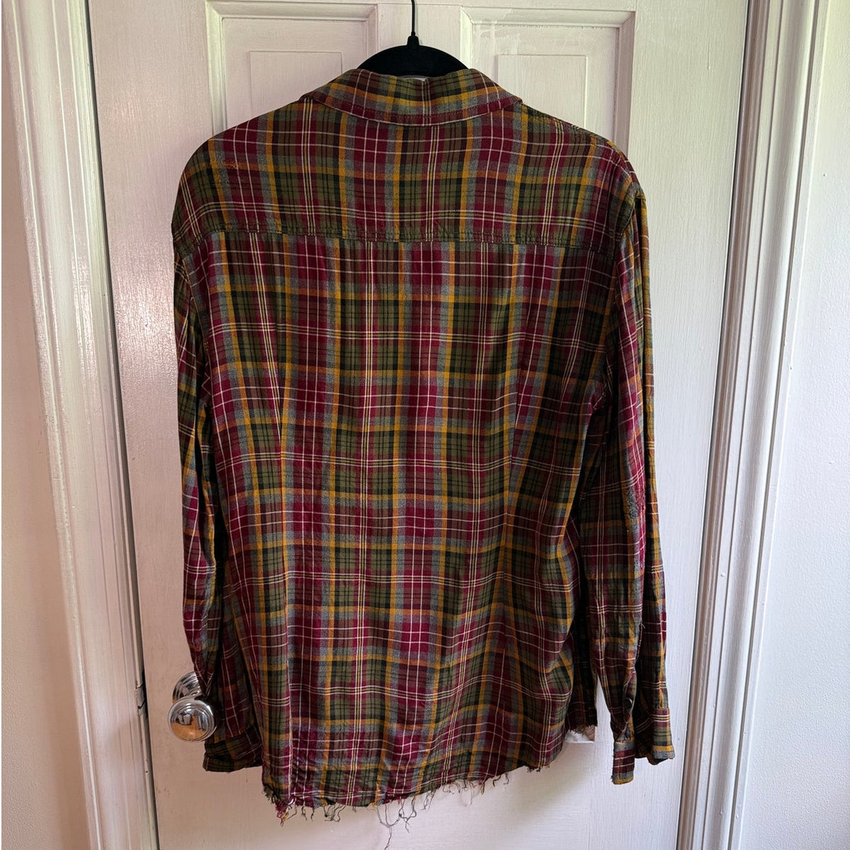 The Kooples Women’s Small Plaid Distressed Flannel Shirt Raw Hem Multi-Color EUC
