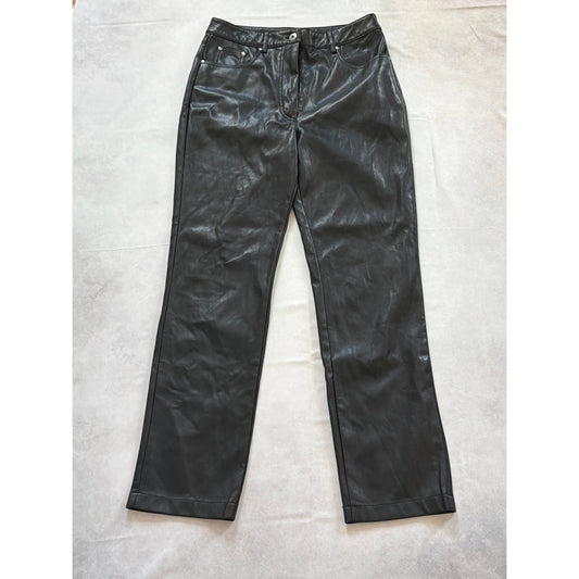 7 For All Mankind High-Rise Black Faux Leather Split Hem Pants Size Small