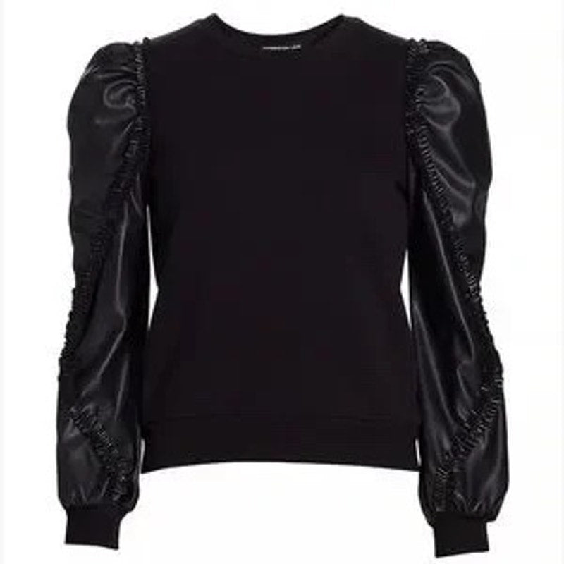 Generation Love Georgia SOFT Faux Leather Sleeve Top - Solid Black - Size XS
