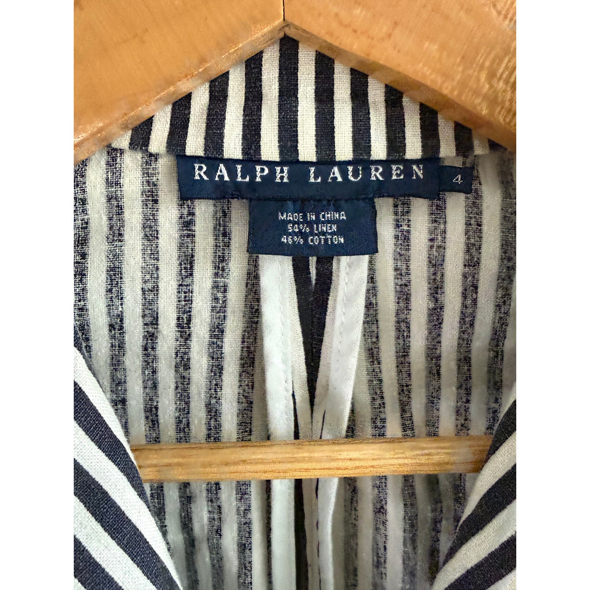 VTG Ralph Lauren Striped Linen Cotton Blazer - Size 4 - Navy/White - EUC
