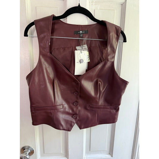 7 For All Mankind NWT Burgundy Faux Leather Moto Vest Jacket Women's Size M