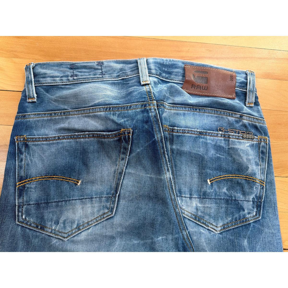 G-Star Raw "3301" 29W Classic Faded Distress Denim Jean