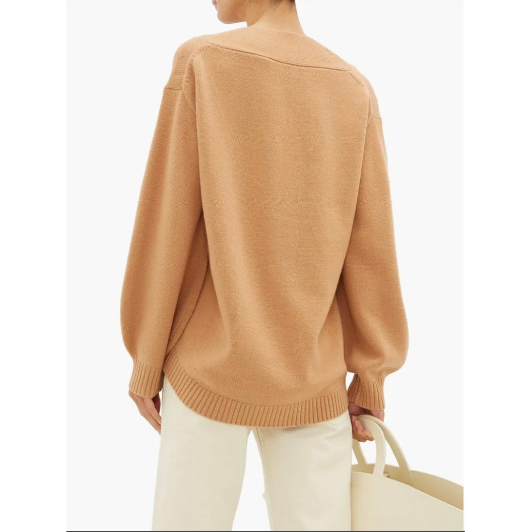 Tibi Merino Wool Blend V-neck Puff Sleeve Camel Sweater - Size Small