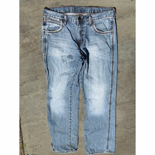 Wrangler Men's Relaxed Fit Bootcut Jeans 34x34 Blue Embroidered