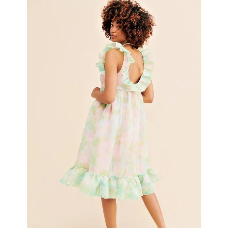 🌹 Selkie Maison Amory "Annabel" Ruffle Midi Dress in English Rose XS 🌹