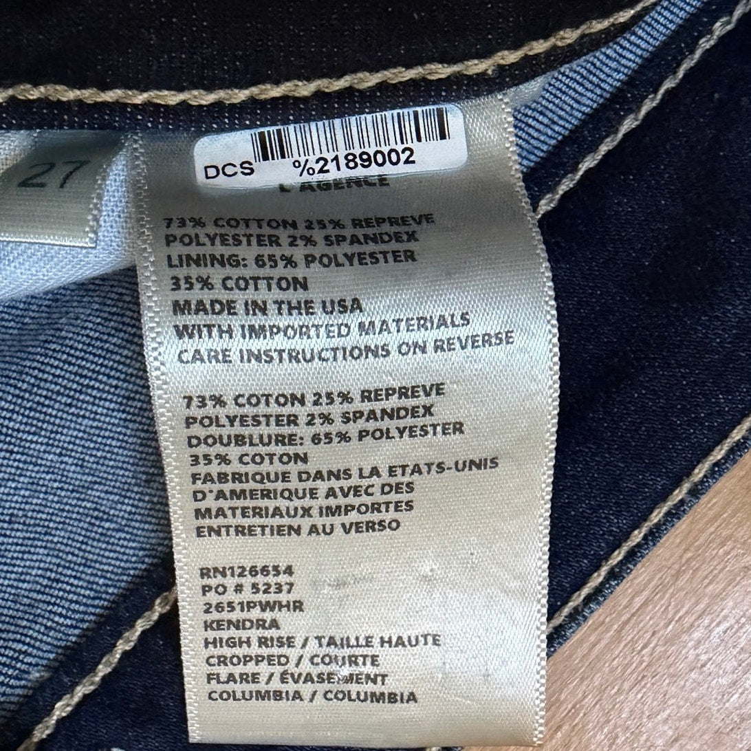 L'AGENCE Kendra Crop Flare Jeans 27 High Rise Dark Wash Columbia EUC