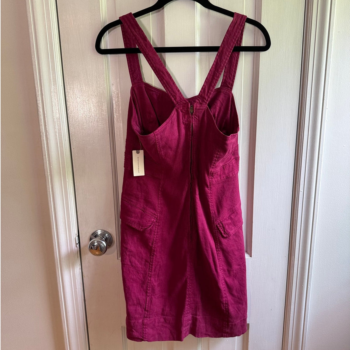 NWT Anthropologie Square-Neck Linen Blend Mini Cargo Dress Size 10 Pink Magenta