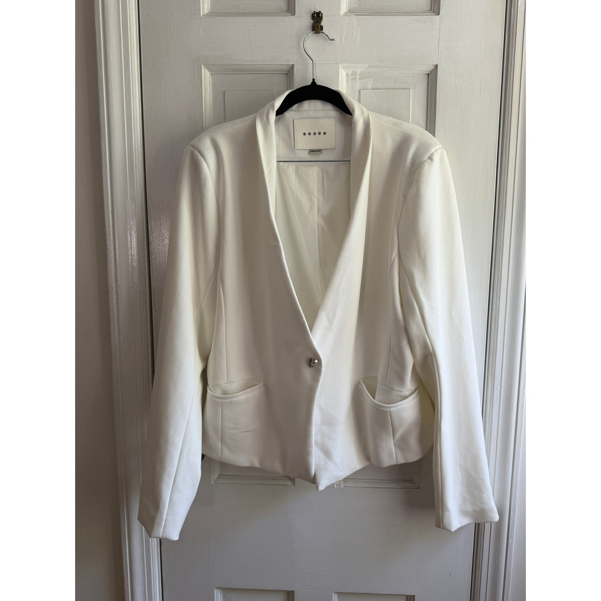 BlankNYC Women's XL Off White Shawl Collar Blazer Cropped Open Front Jacket EUC