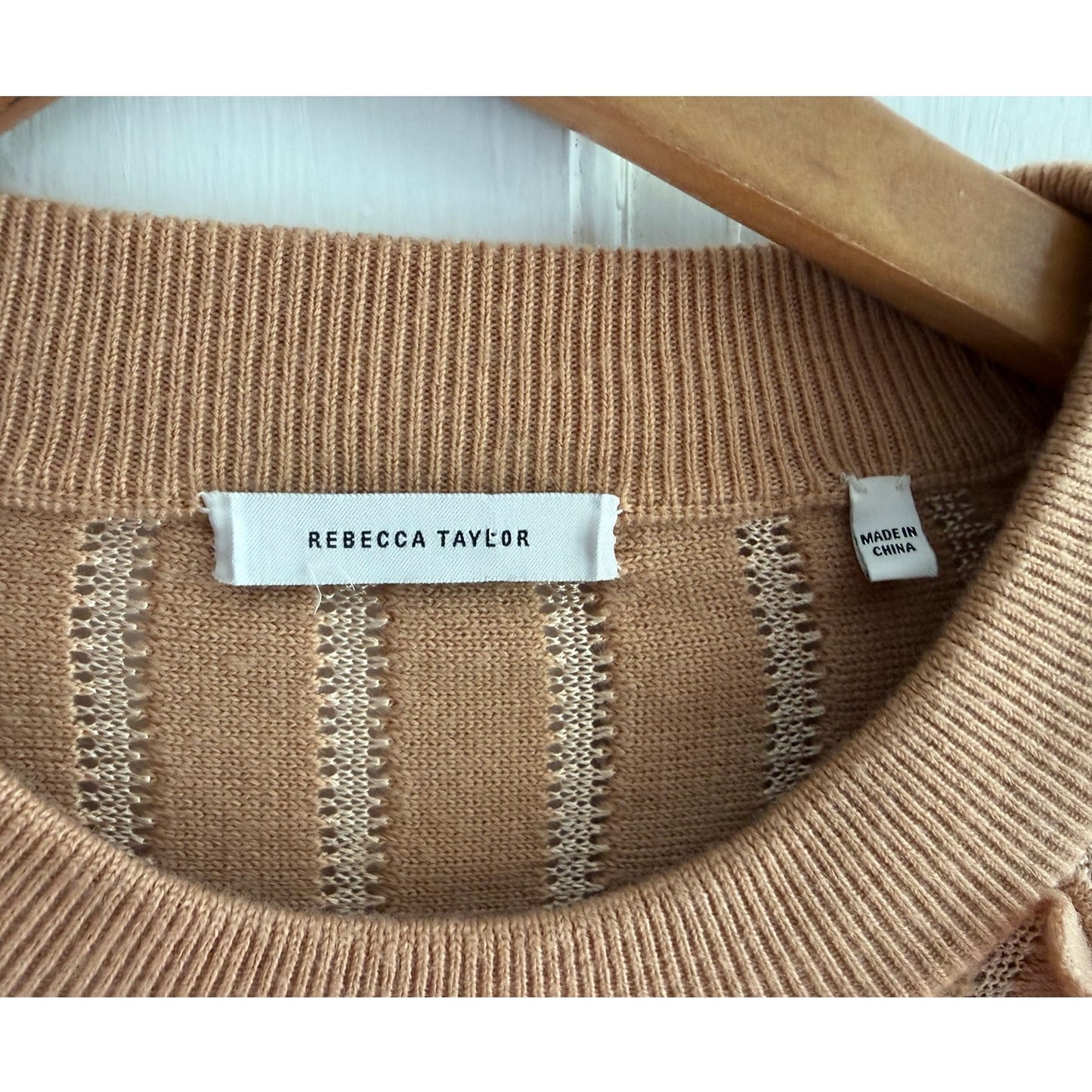 Rebecca Taylor Sweater Large L Camel Tan Brown Ribbed Knit Wool Pullover