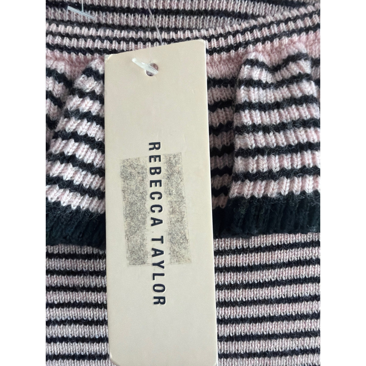NWT Rebecca Taylor Pink Black Striped Ruffle Neck Merino Wool Sweater M