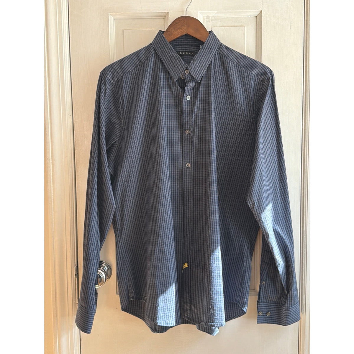 Theory Black Shirt Button Down Twill Mens Medium M Solid Luxury Clean EUC