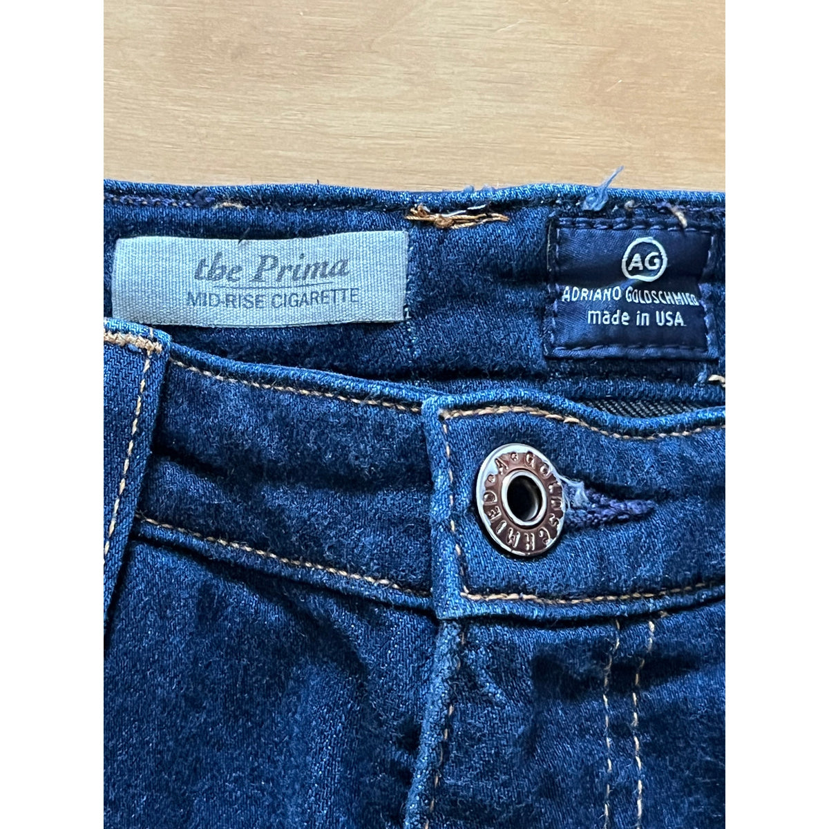 AG The Prima Mid-Rise Cigarette Jeans 28R Soft Stretch Raw Hem Dark Wash EUC