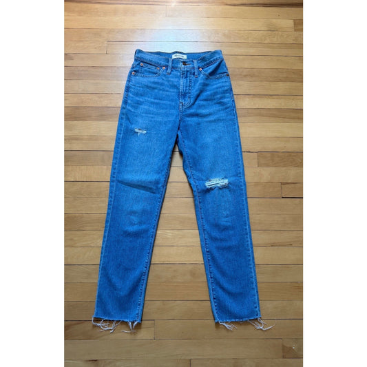 Madewell The Perfect Vintage Jean Size 25 High Rise Distressed Raw Frayed Hem EUC