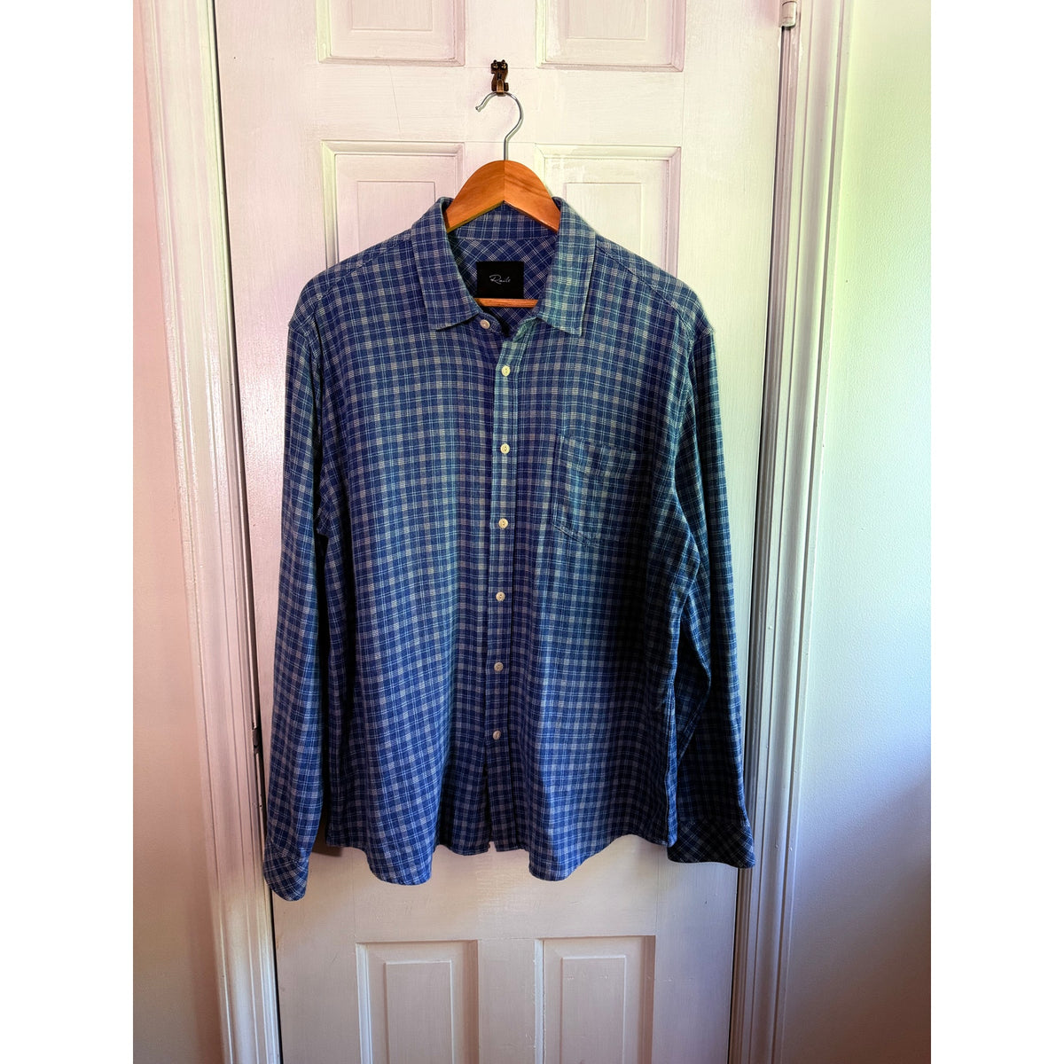 Rails Men's Premium Long Sleeve Blue Plaid Button Down Shirt - Size XL