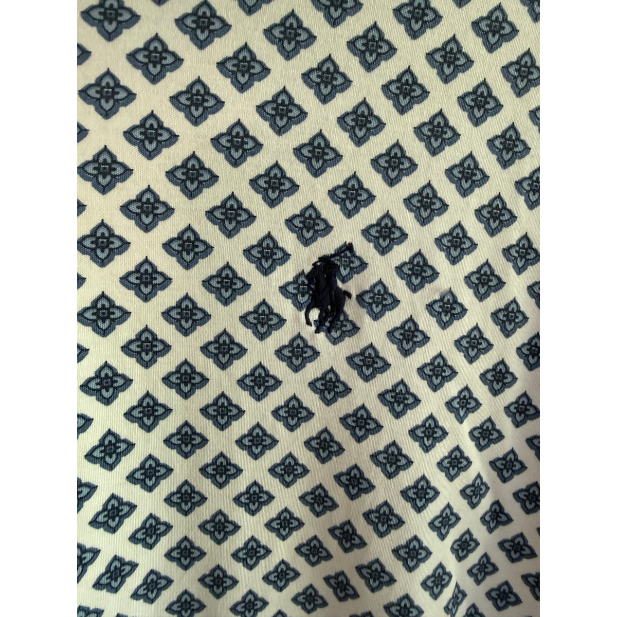 Rare Polo Ralph White with Blue Lucky Clover Pattern Polo Shirt Men's Navy Pony