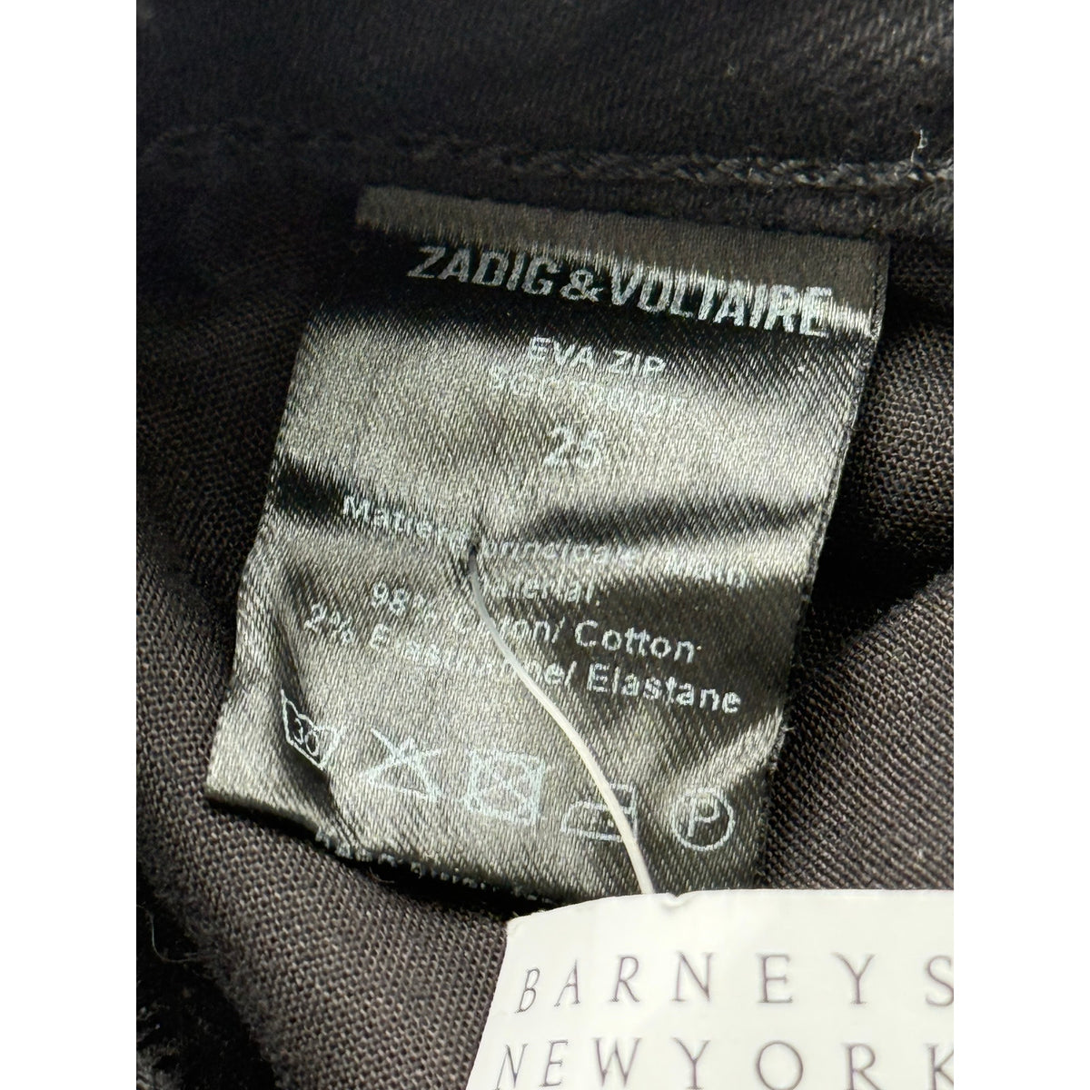 NWT Zadig & Voltaire Eva Black Zipper Jeans 25 - Barney’s Raw Hem Luxe Denim