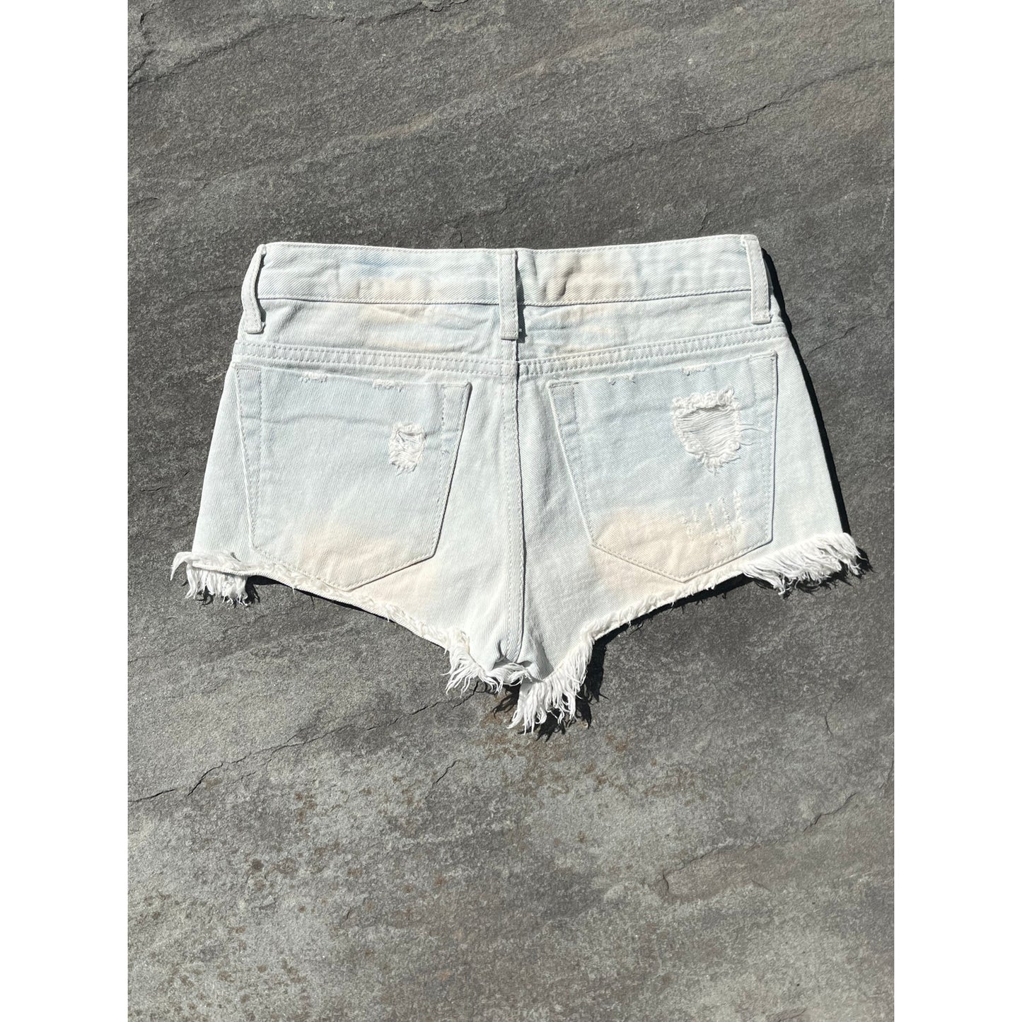 Vtg Lip Service Bleached Distressed Denim Shorts Y2K Low Rise Cut Offs 25 26