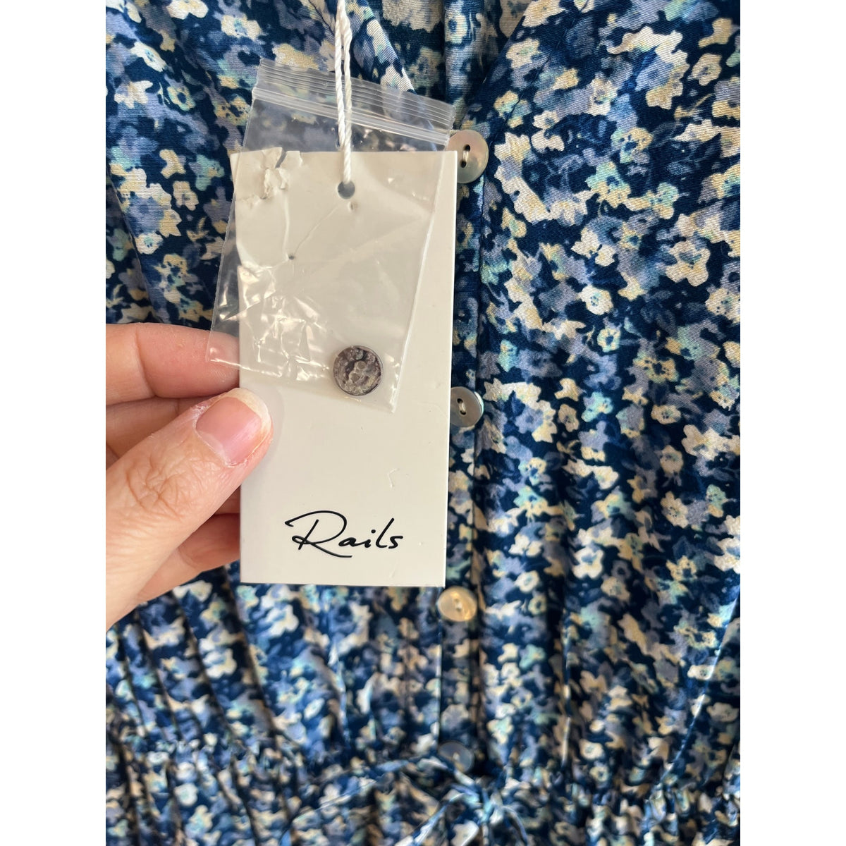 NWT RAILS Eliza Ice Chrysanthemum Blue Floral Button Down Dress - Size S
