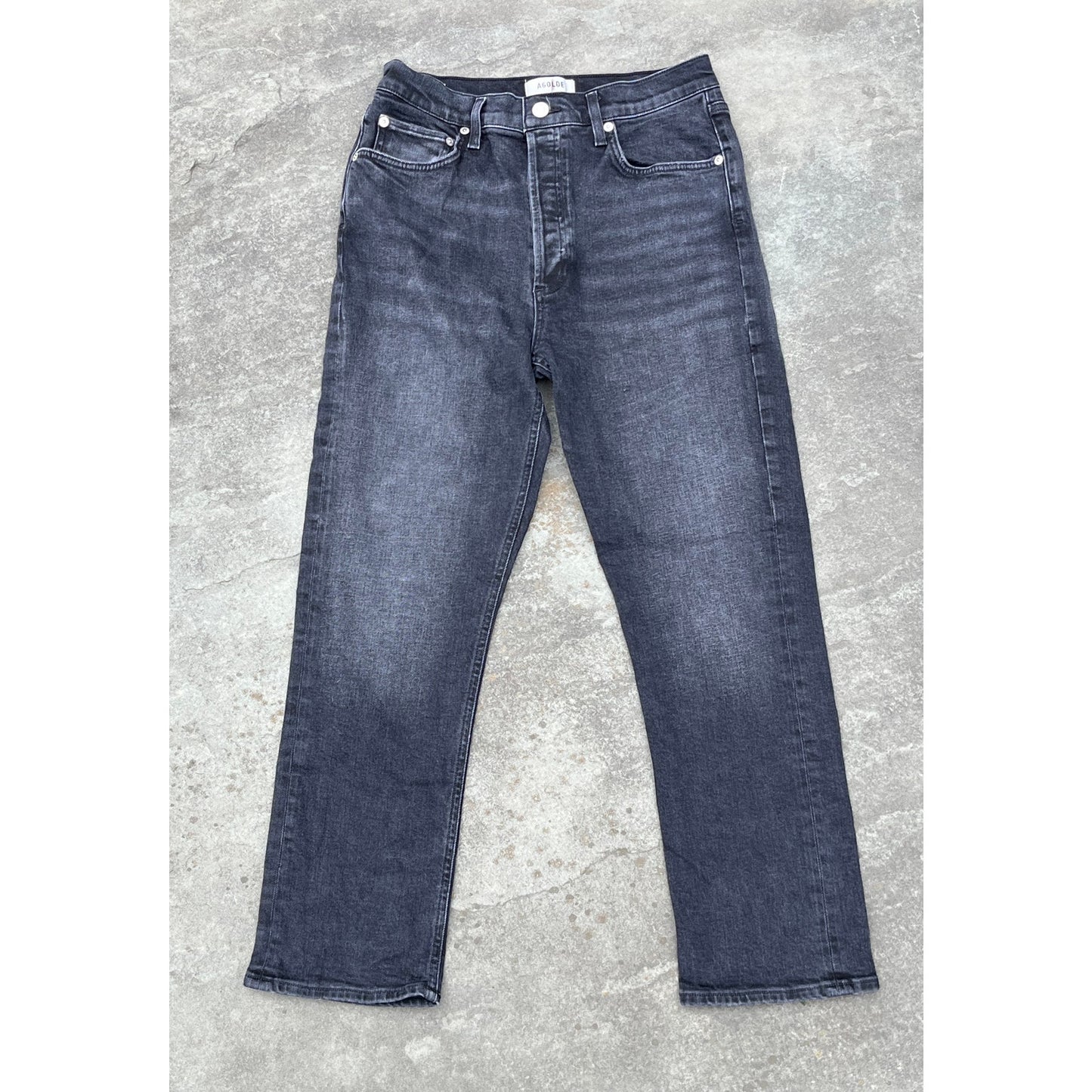 AGOLDE Riley High Rise Straight Crop Black Jeans Size 29 Panoramic