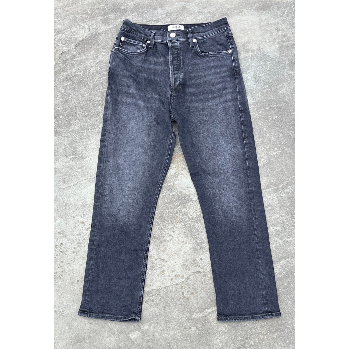 AGOLDE Riley High Rise Straight Crop Black Jeans Size 29 Panoramic