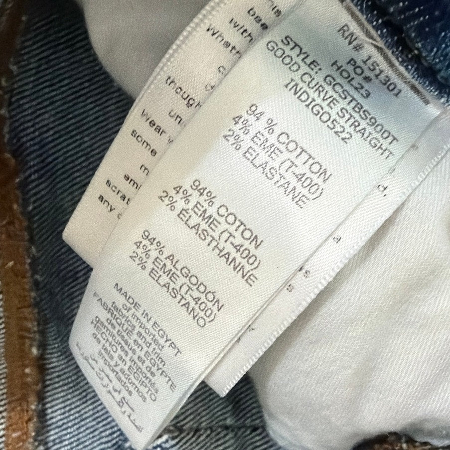 Good American Size 0 Good Curved Straight Dark Wash High Rise Straight Leg Distressed Hem Jean