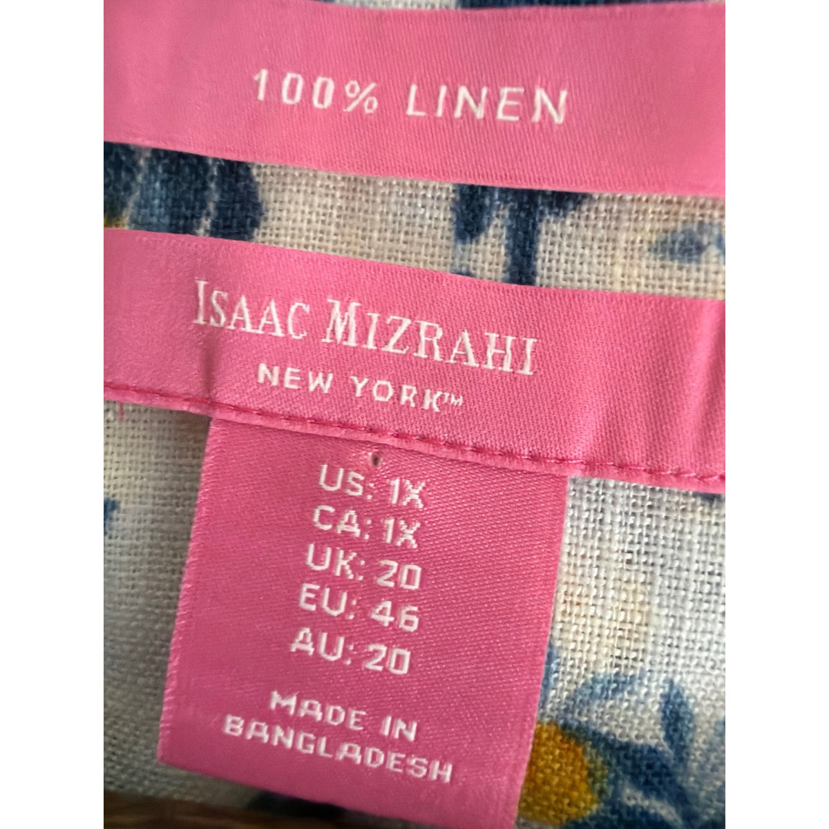 Isaac Mizrahi New York Women's 100% Linen Bird & Floral Print Button Front Shirt - 1X 
