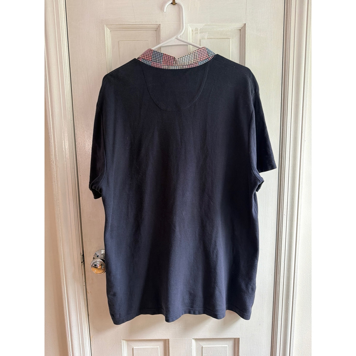 Original Penguin Plaid Collar Short Sleeve Polo Shirt Navy Blue Mens XL