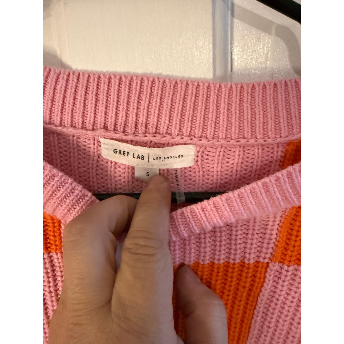 Grey Lab Red/Pink Checkered Sweater - Size Small