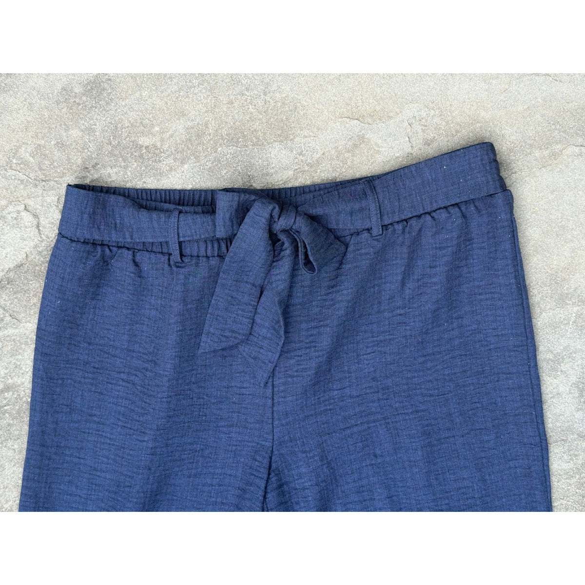 Wren New York Tie Waist Wide Leg Pants Womens Large Navy Blue Textured Lounge L