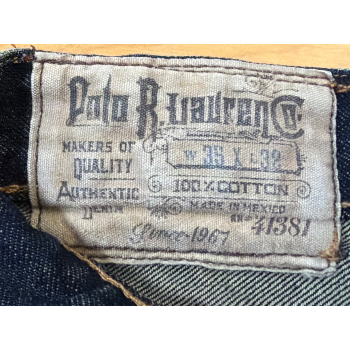 Vintage Polo Ralph Lauren Size 38 x 30  Blue Wide Leg Mens Jeans