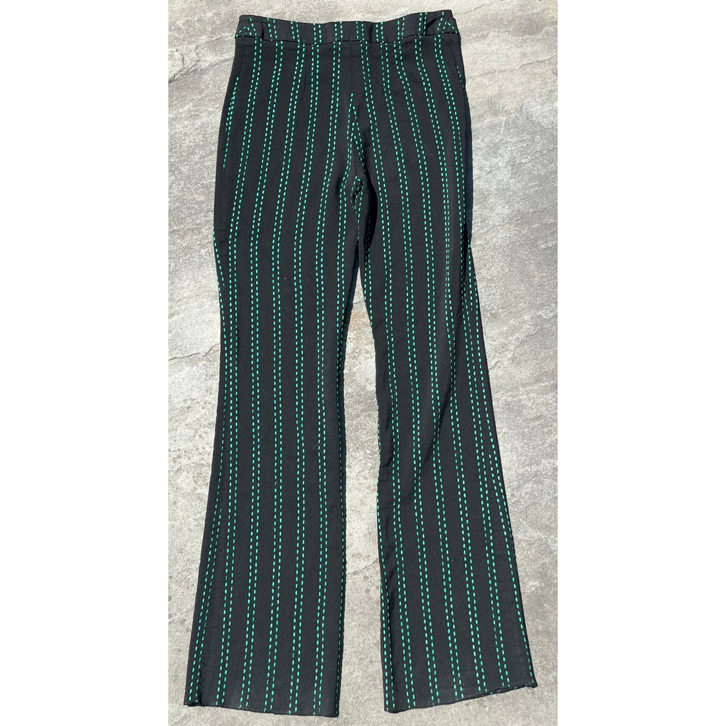 Edward Achour Paris Black Broken Green Pinstripe Trousers, EU 40 US 6 🗼