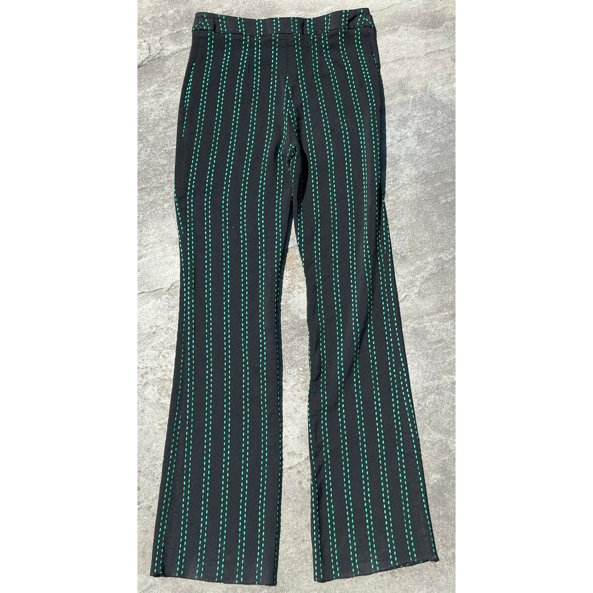 Edward Achour Paris Black Broken Green Pinstripe Trousers, EU 40 US 6 🗼